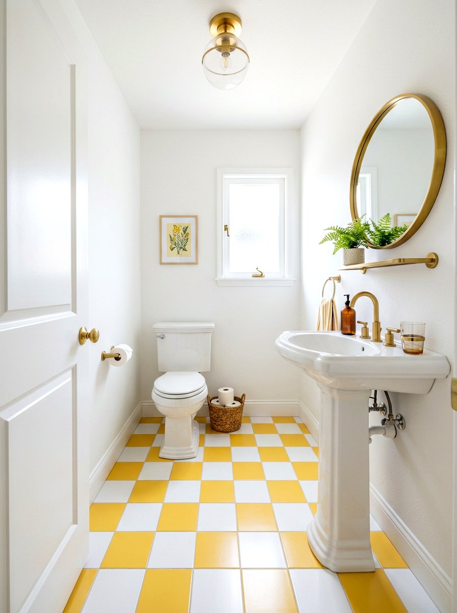 Butter Yellow Checkerboard Tile Floor - 30 butter yellow powder room ideas