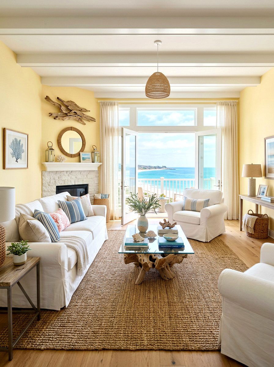 Butter Yellow Coastal - 30 butter yellow living room ideas