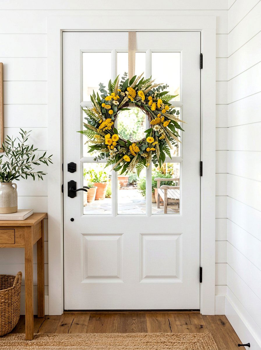 Butter Yellow Door Wreaths - 30 butter yellow patio decor ideas
