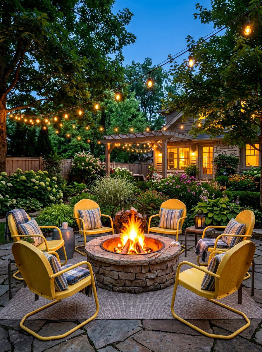Butter Yellow Fire Pit Seating - 30 butter yellow patio decor ideas