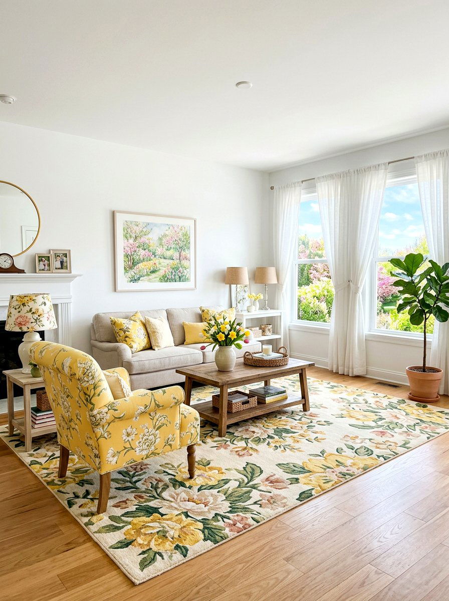 Butter Yellow Floral - 30 butter yellow living room ideas