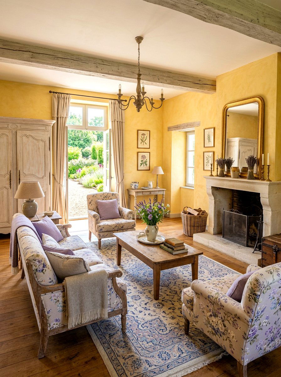 Butter Yellow French Country - 30 butter yellow living room ideas