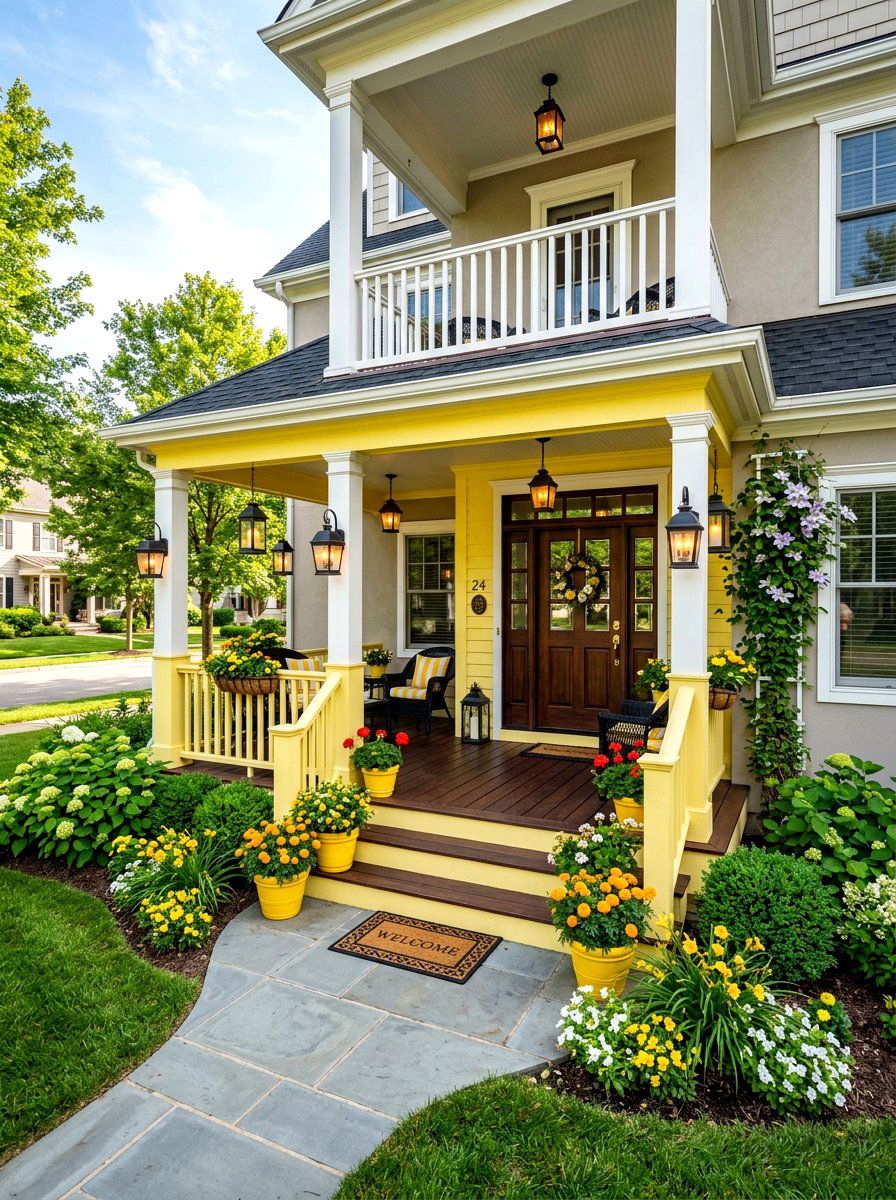Butter Yellow Front Porch - 30 butter yellow exterior ideas