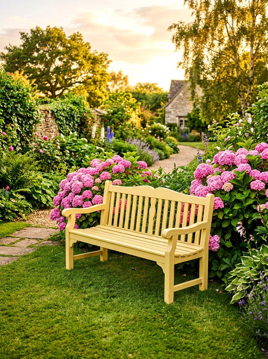Butter Yellow Garden Bench - 30 butter yellow patio decor ideas