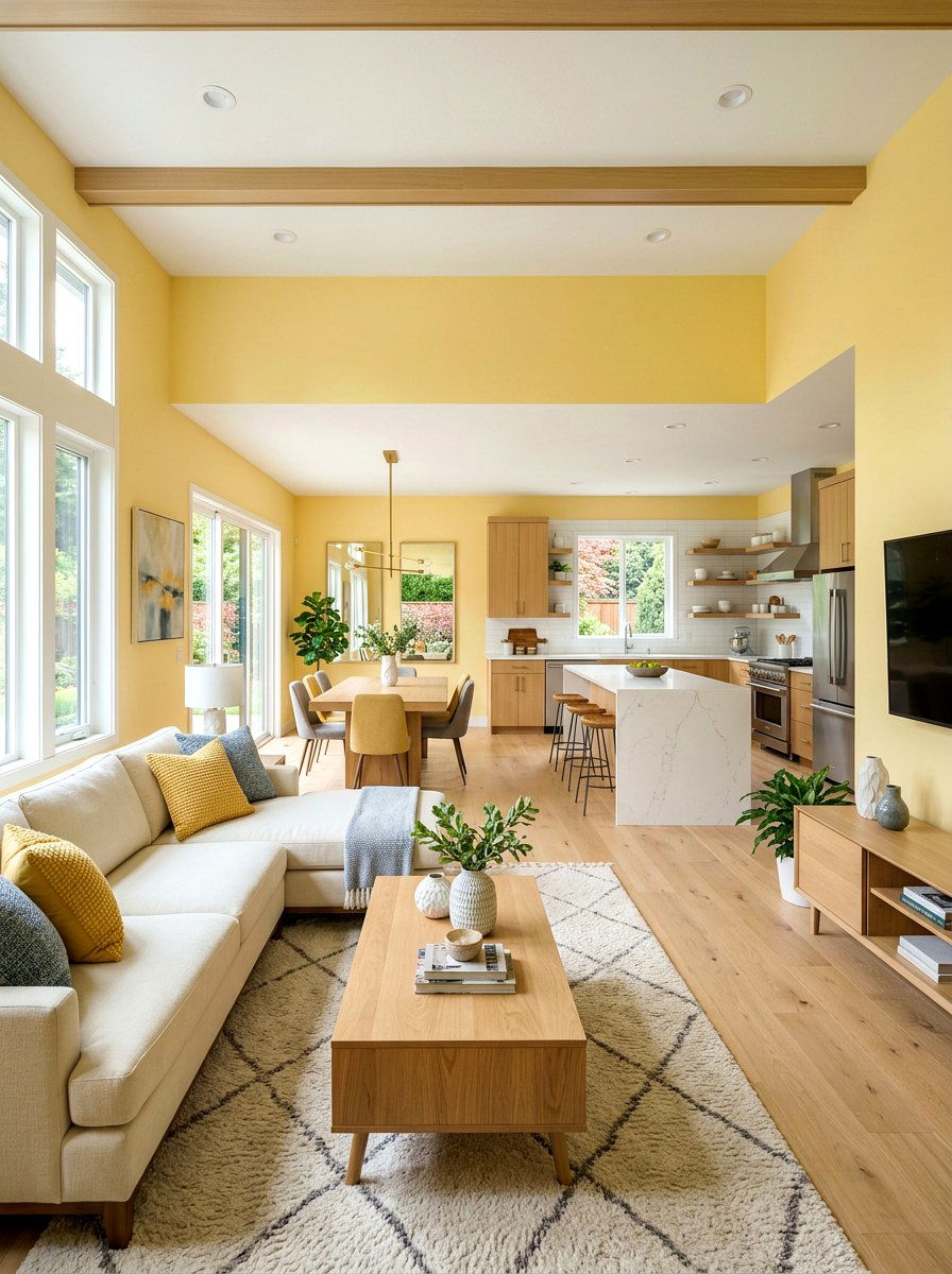 Butter Yellow Open Plan - 30 butter yellow living room ideas