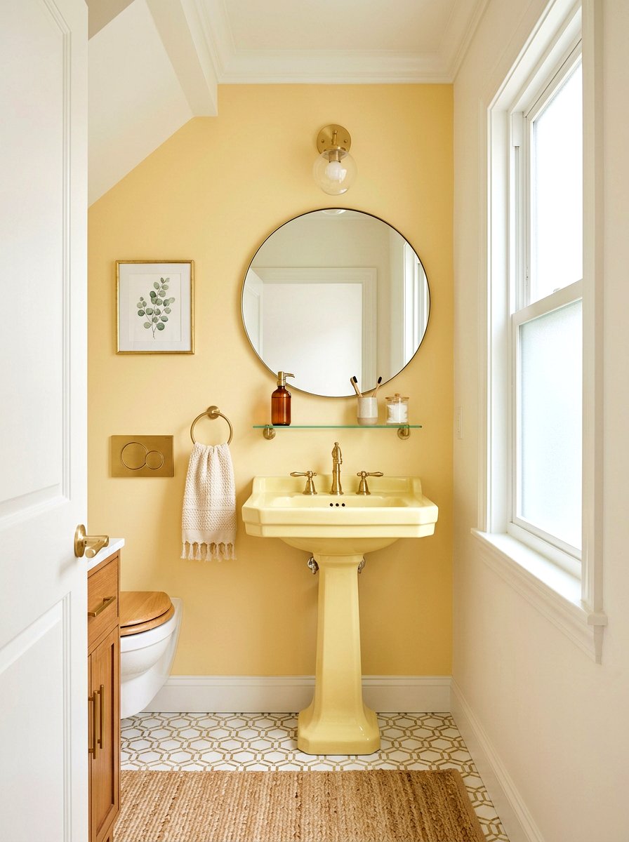 Butter Yellow Pedestal Sink Area - 30 butter yellow powder room ideas
