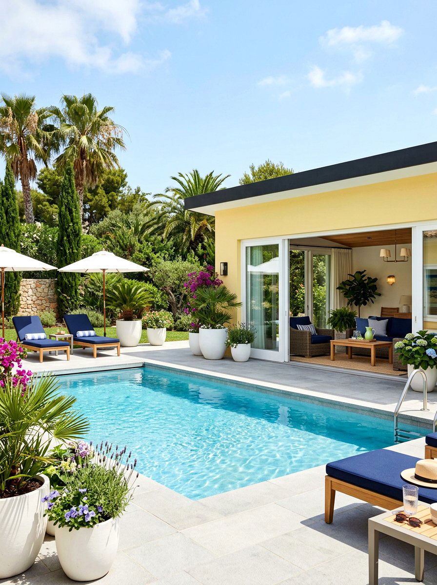 Butter Yellow Pool House - 30 butter yellow exterior ideas