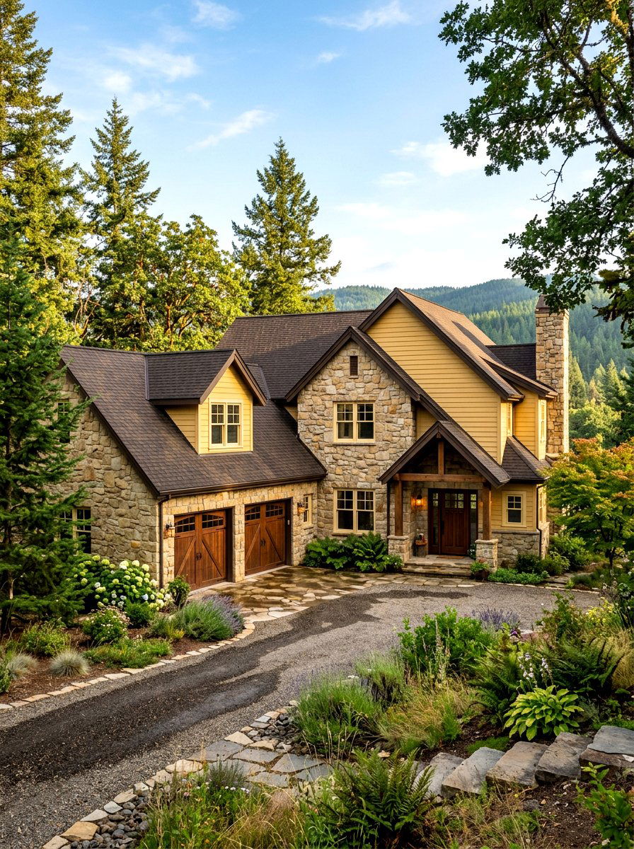 Butter Yellow Stone House - 30 butter yellow exterior ideas