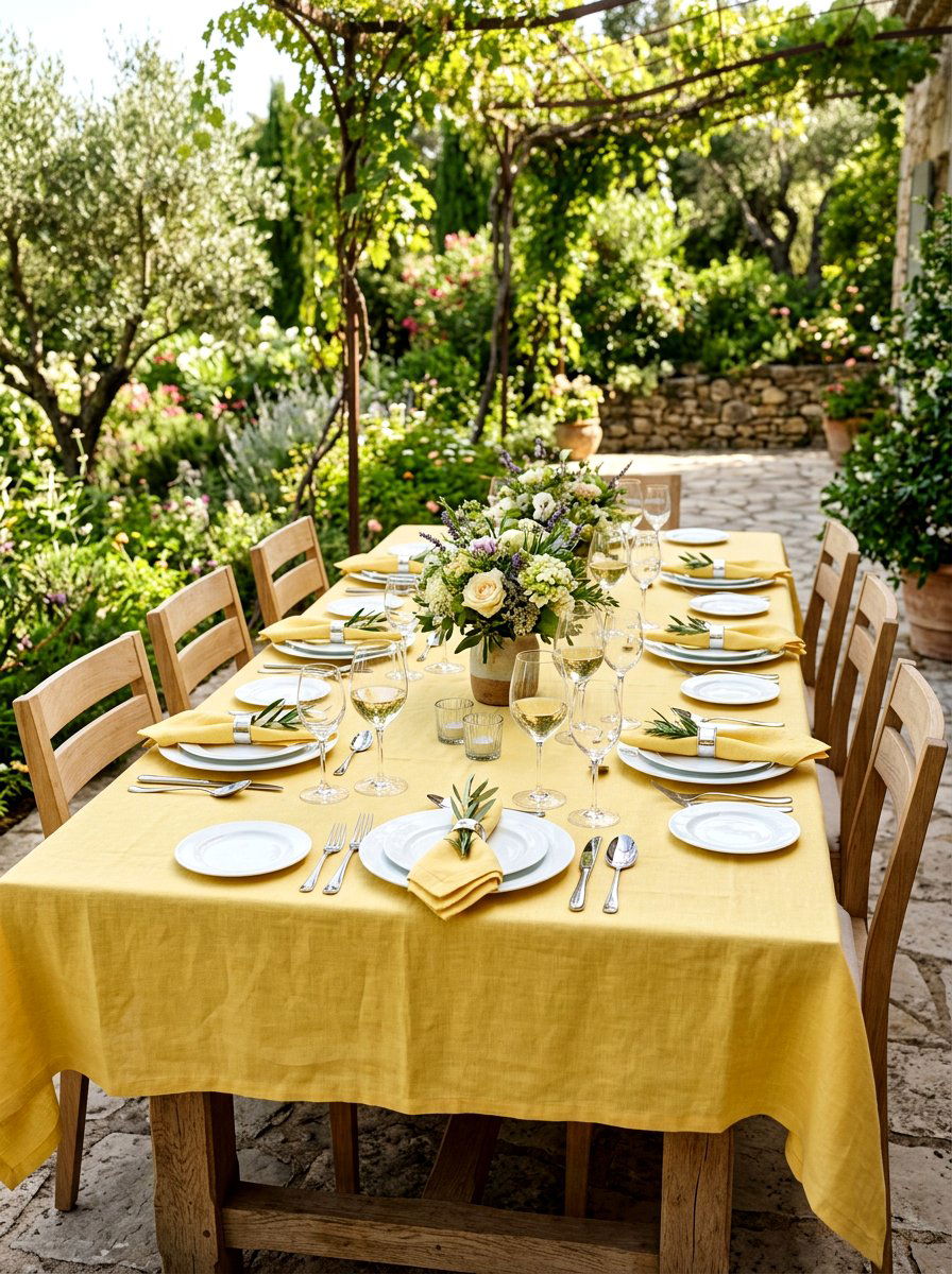 Butter Yellow Table Linens - 30 butter yellow patio decor ideas