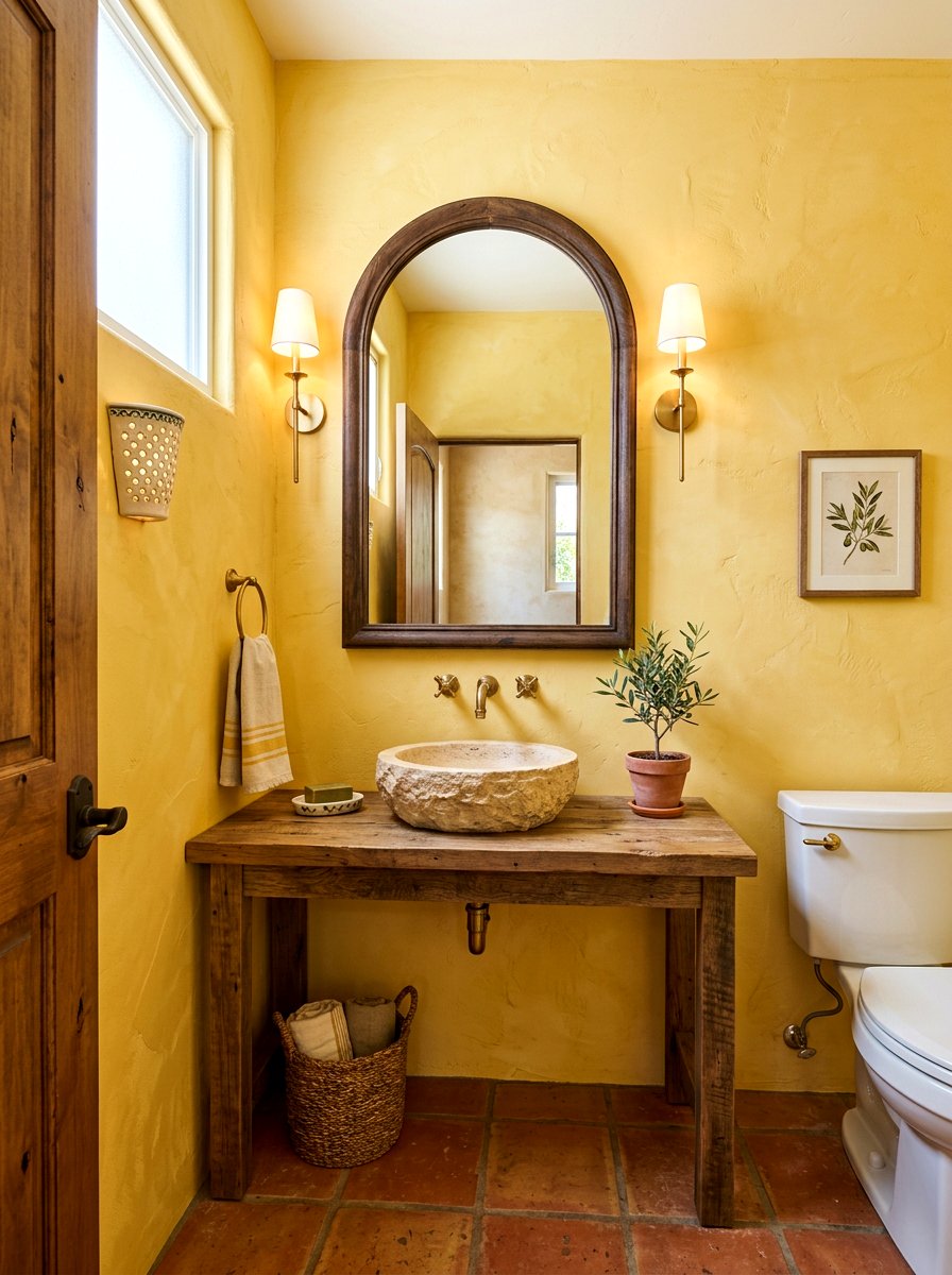 Butter Yellow Textured Plaster Wall - 30 butter yellow powder room ideas