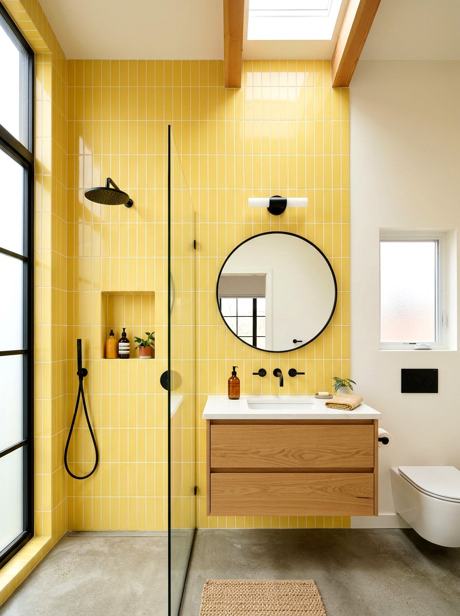Butter Yellow Vertical Tile - 30 butter yellow powder room ideas