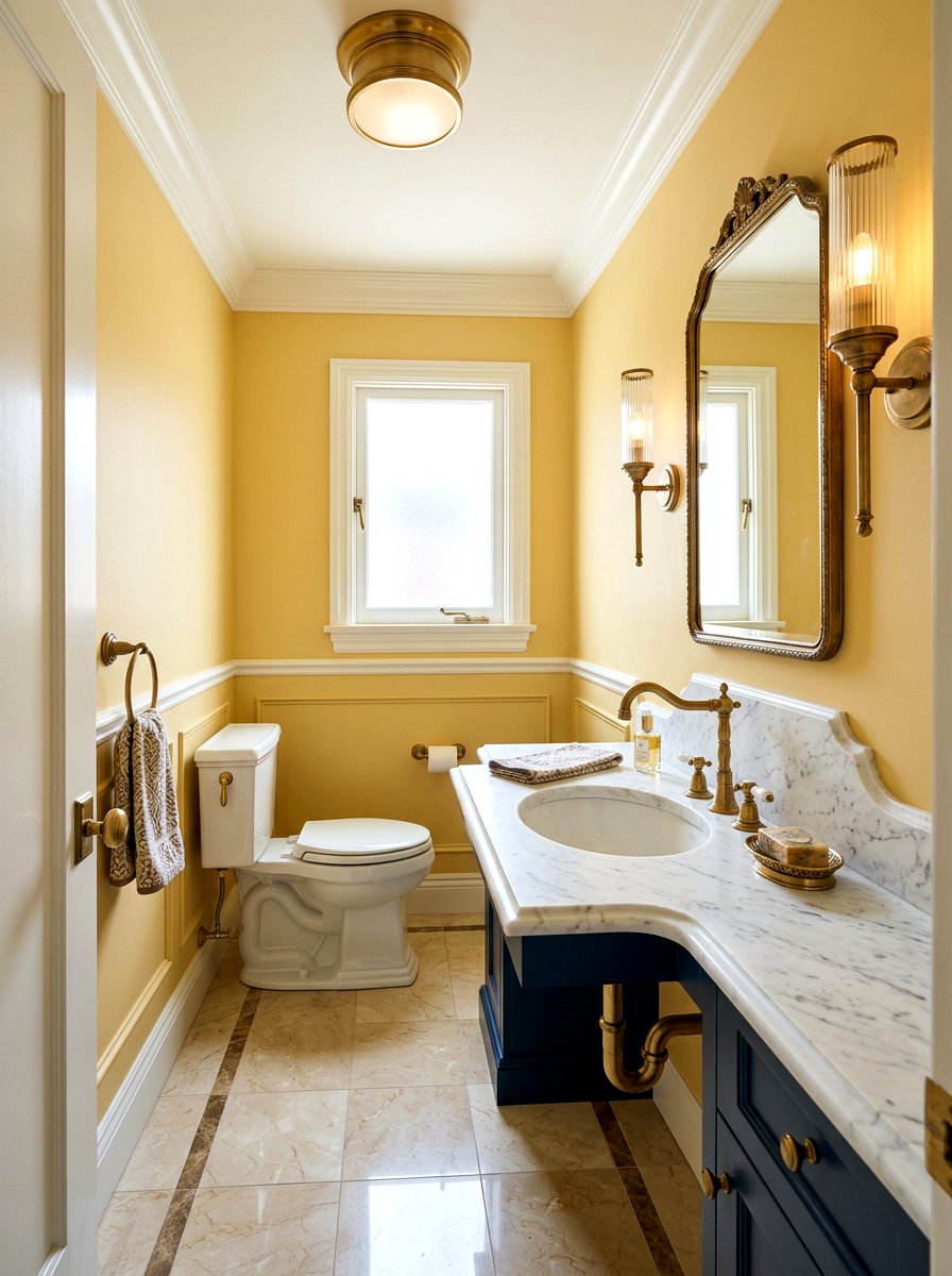Butter Yellow With Brass Hardware - 30 butter yellow powder room ideas