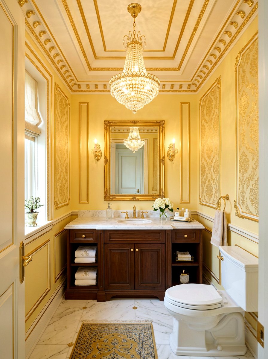 Butter Yellow With Gold Leaf - 30 butter yellow powder room ideas