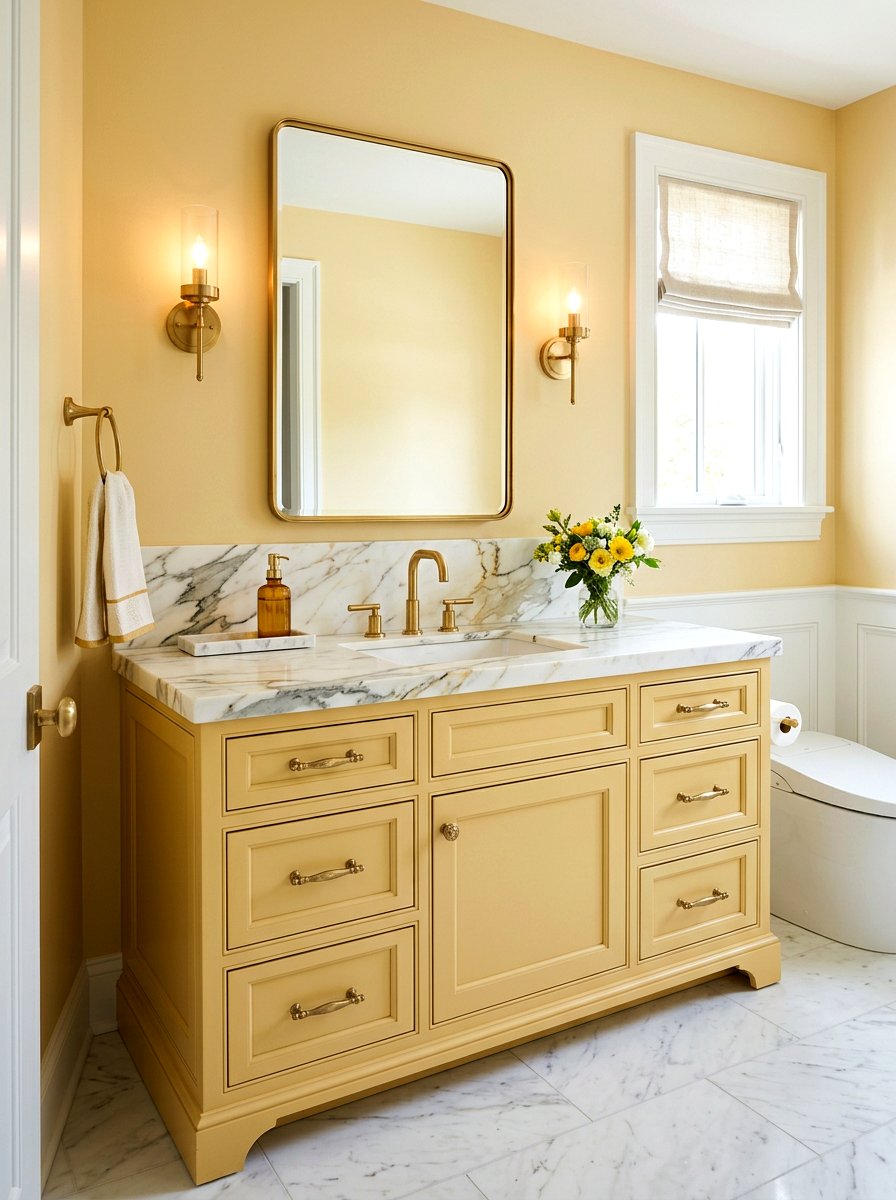 Butter Yellow With Marble Countertops - 30 butter yellow powder room ideas