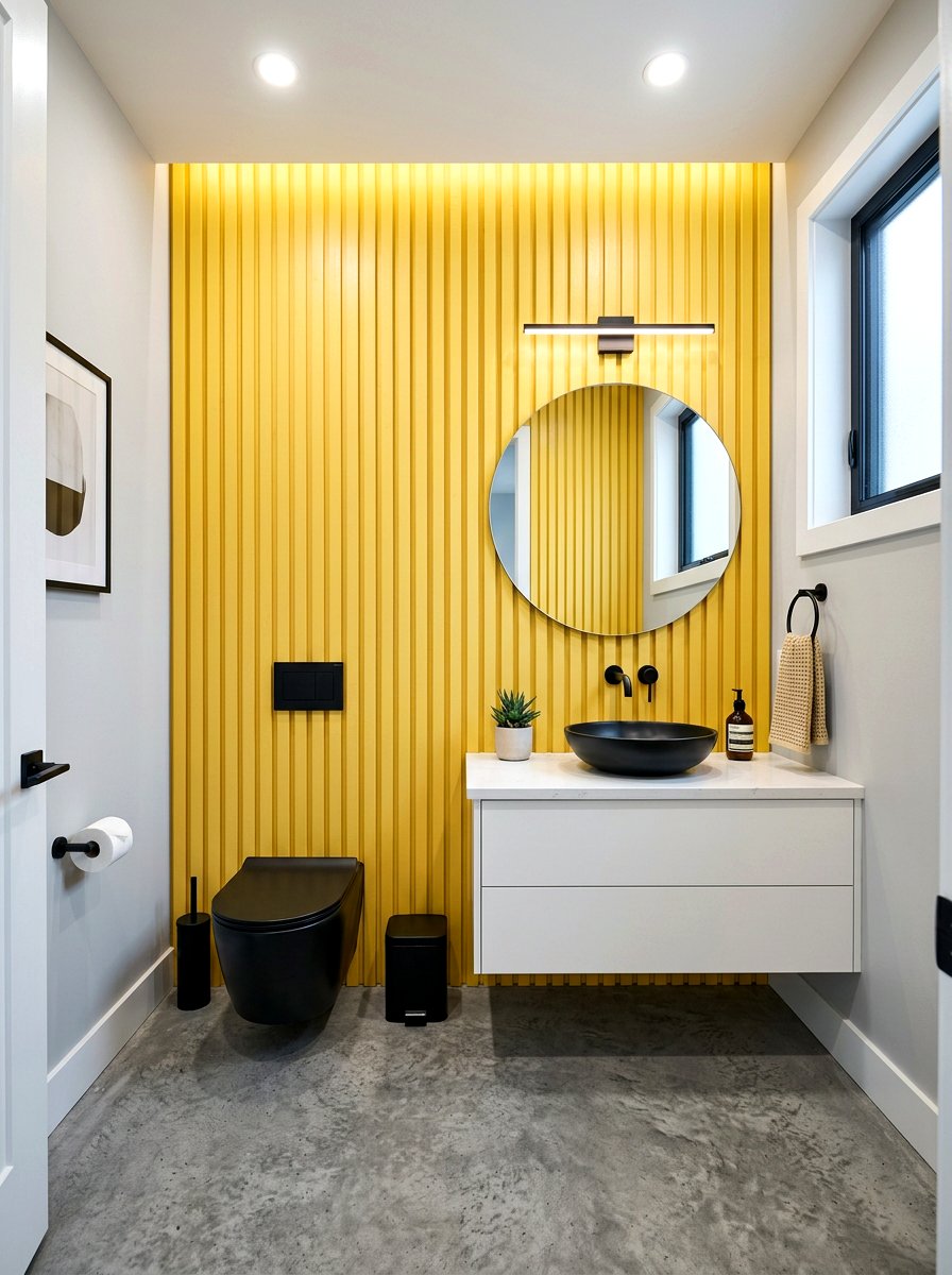 Butter Yellow Wood Slats - 30 butter yellow powder room ideas
