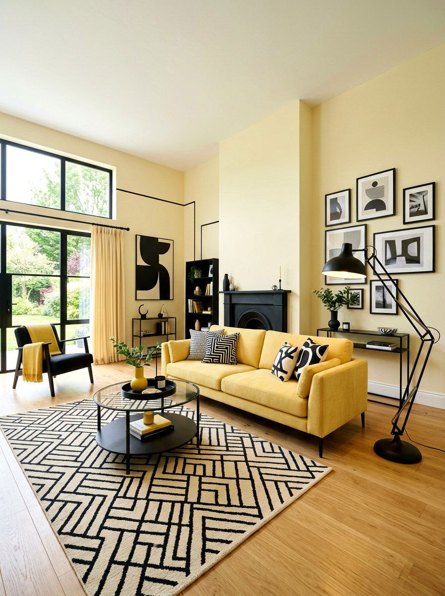 Butter Yellow and Black - 30 butter yellow living room ideas