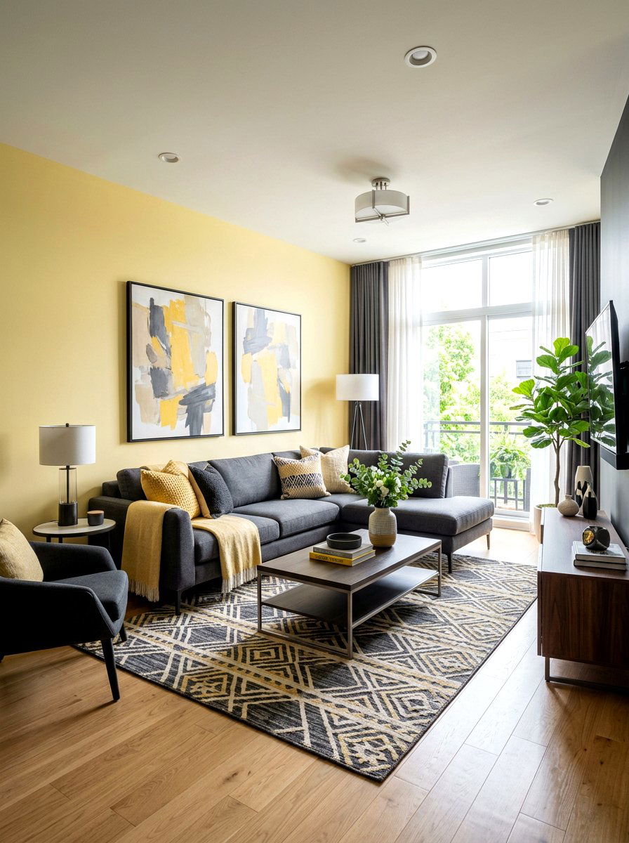 Butter Yellow and Charcoal - 30 butter yellow living room ideas