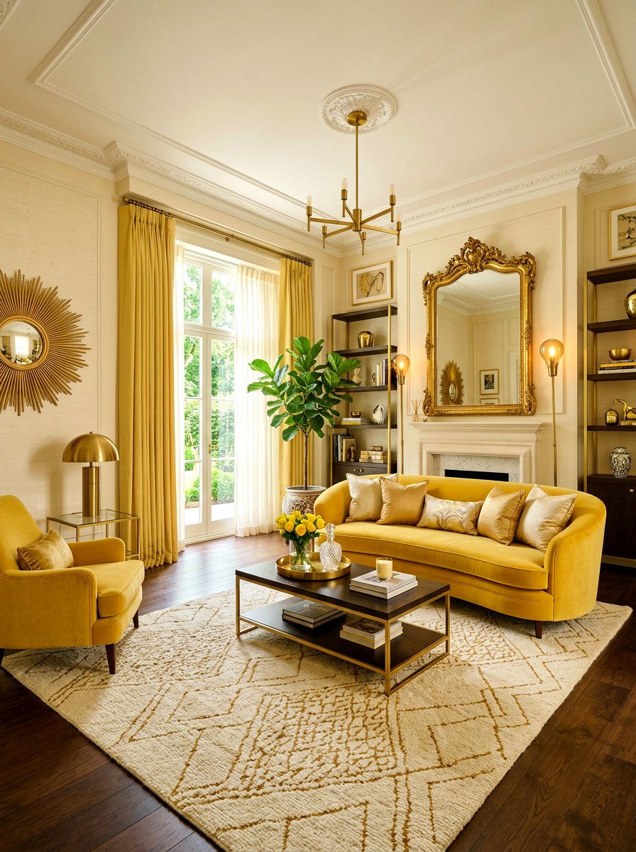 Butter Yellow and Gold - 30 butter yellow living room ideas