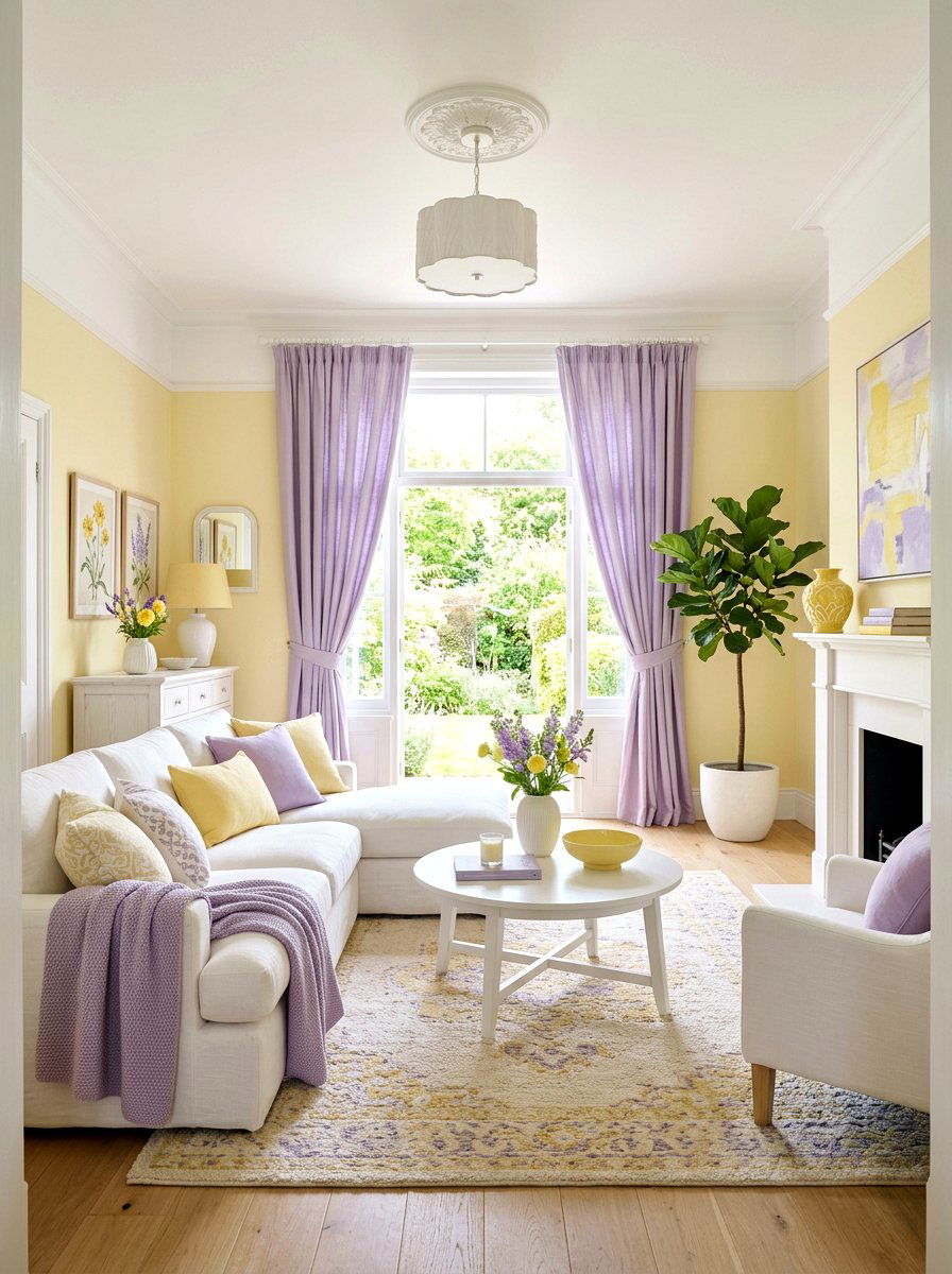 Butter Yellow and Lavender - 30 butter yellow living room ideas