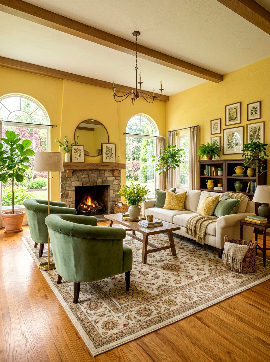 Butter Yellow and Sage Green - 30 butter yellow living room ideas