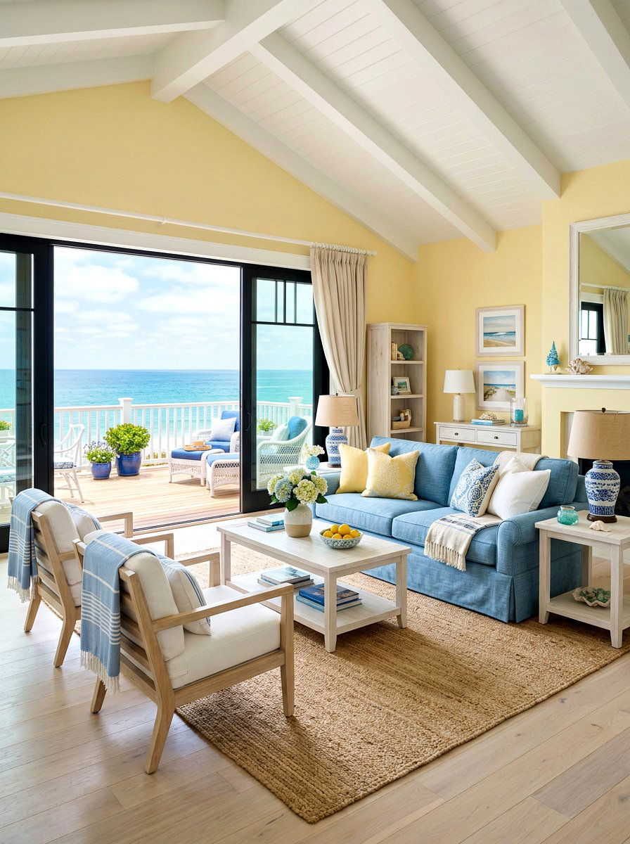 Butter Yellow and Sky Blue - 30 butter yellow living room ideas