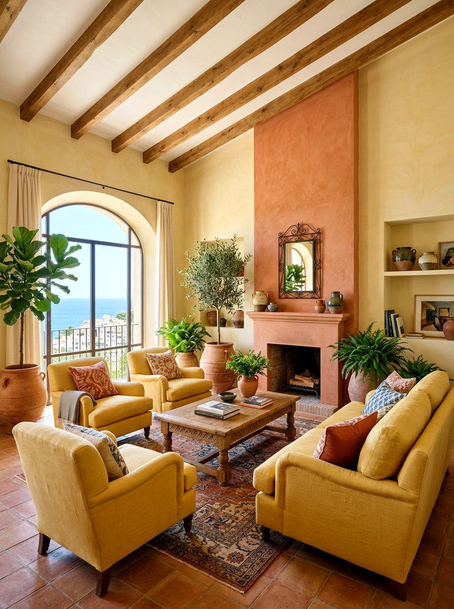 Butter Yellow and Terracotta - 30 butter yellow living room ideas