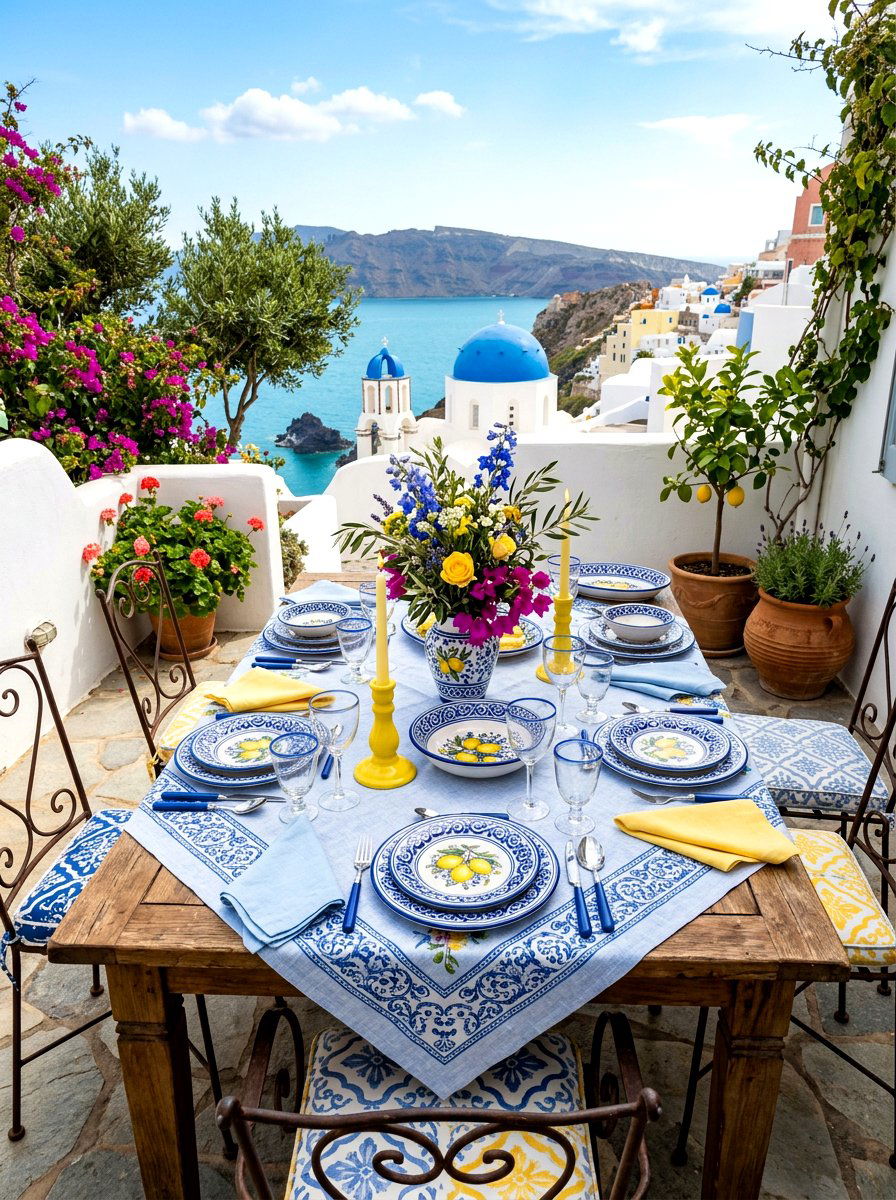 Butter yellow and light blue accents - 30 butter yellow tablescape ideas