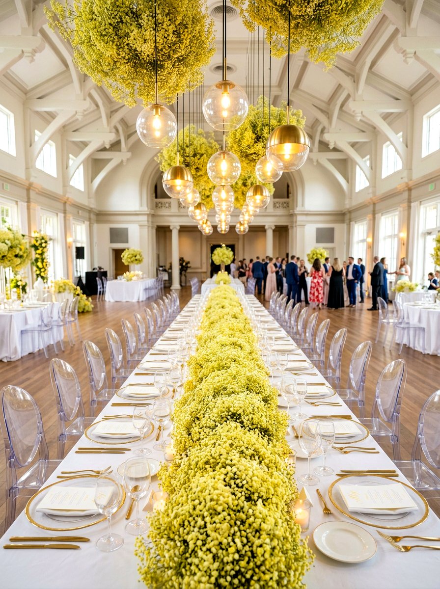 Butter yellow baby breath clouds - 30 butter yellow tablescape ideas