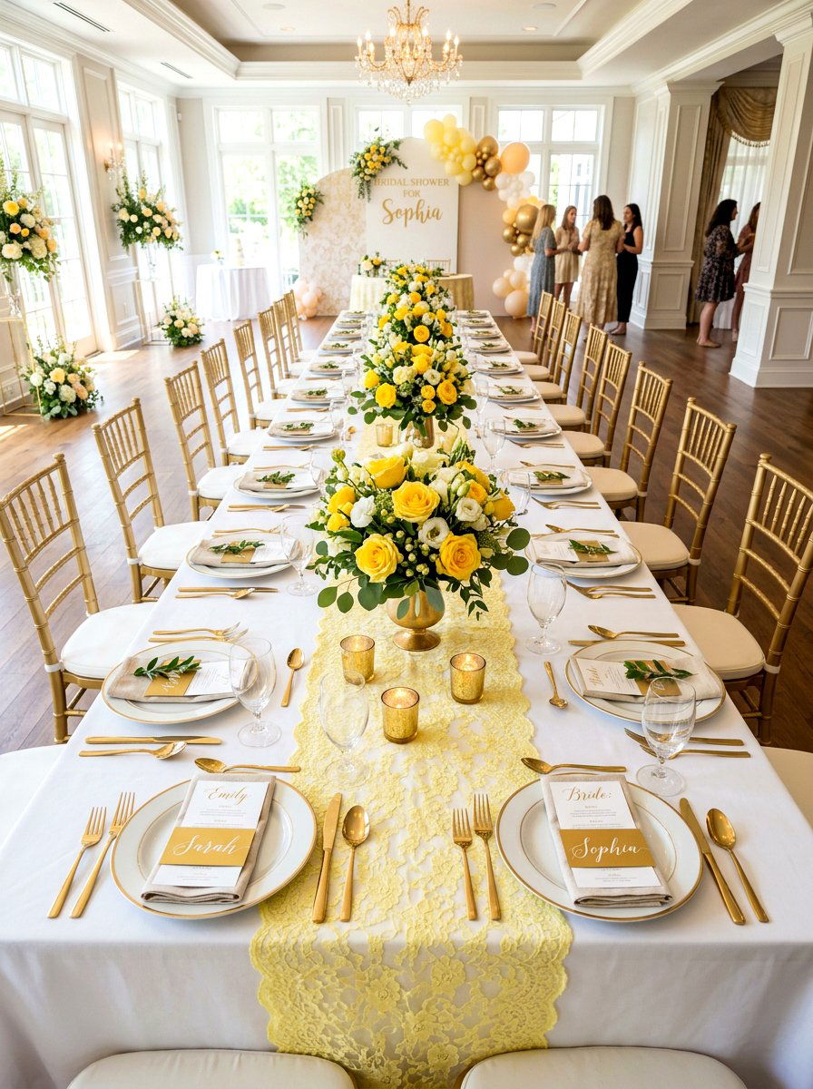 Butter yellow bridal shower table - 30 butter yellow tablescape ideas