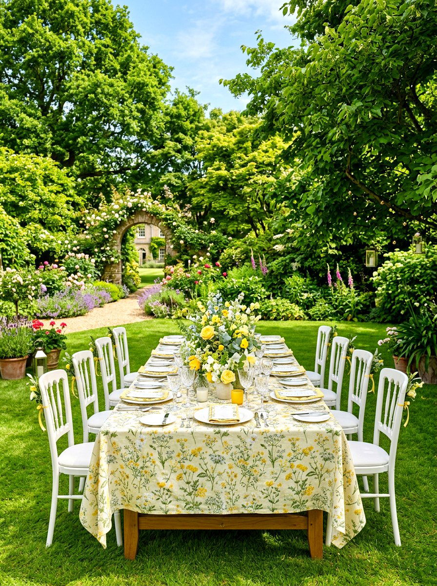 Butter yellow garden party setup - 30 butter yellow tablescape ideas