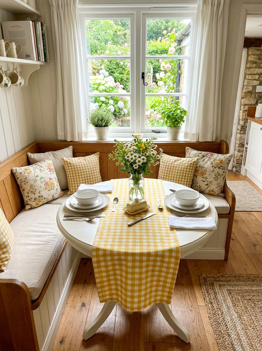 Butter yellow gingham runner - 30 butter yellow tablescape ideas