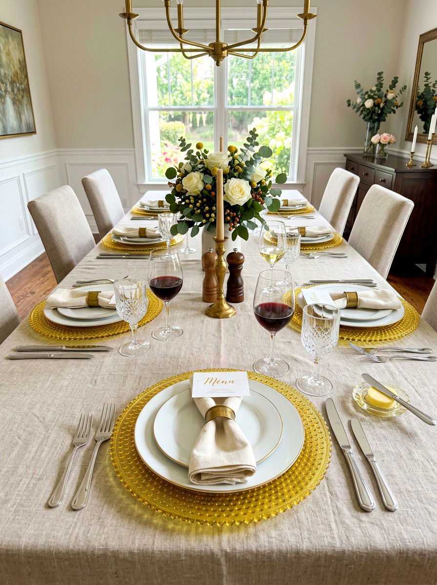 Butter yellow glass chargers - 30 butter yellow tablescape ideas