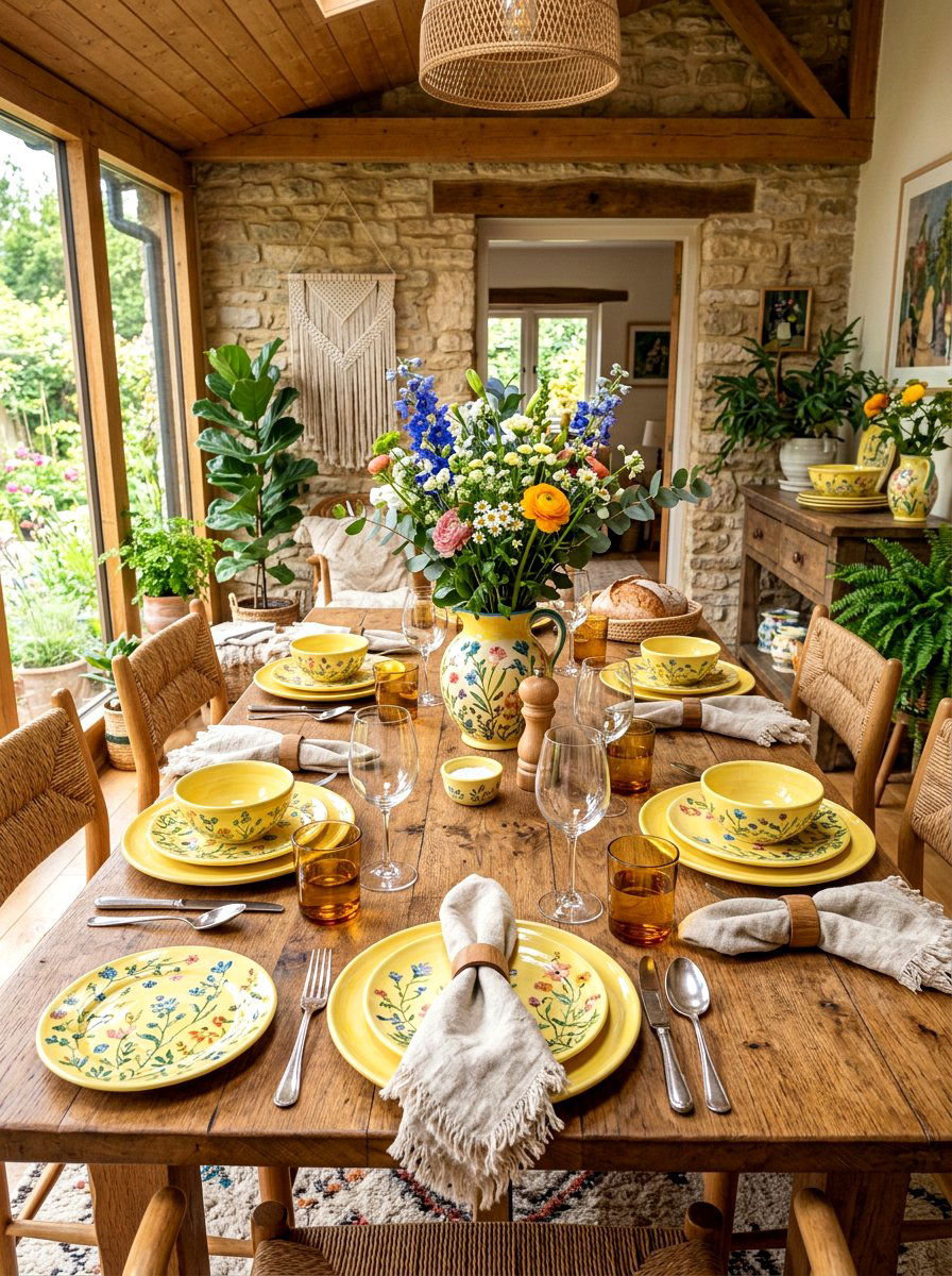 Butter yellow hand painted ceramics - 30 butter yellow tablescape ideas