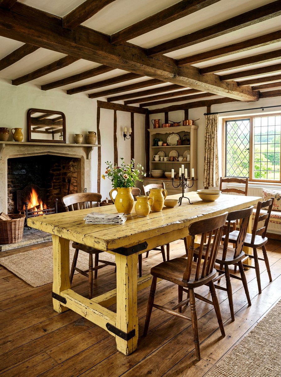 Butter yellow rustic farmhouse table - 30 butter yellow tablescape ideas
