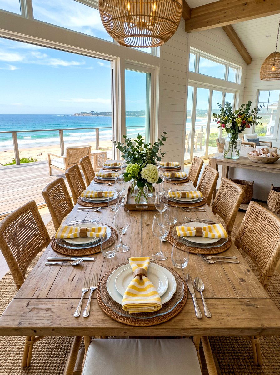 Butter yellow striped napkins - 30 butter yellow tablescape ideas