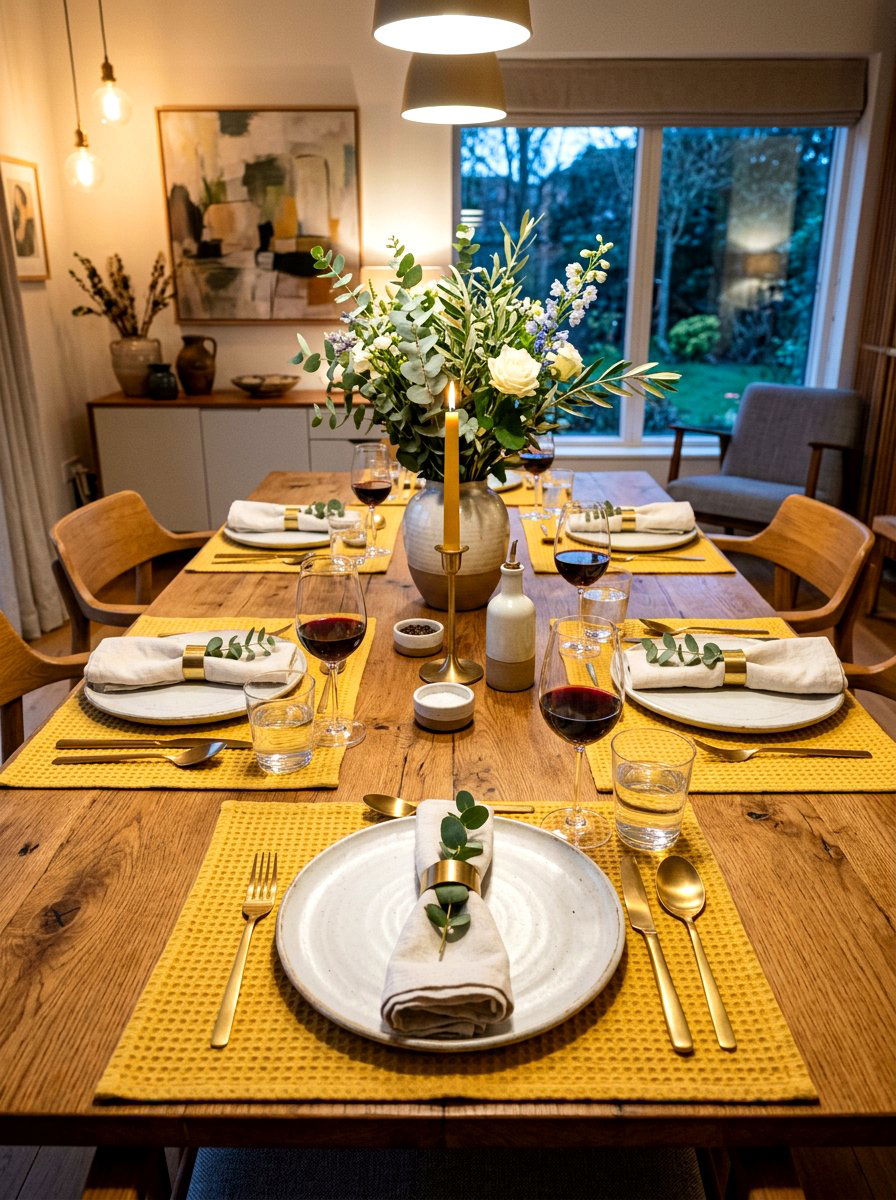 Butter yellow textured table linens - 30 butter yellow tablescape ideas