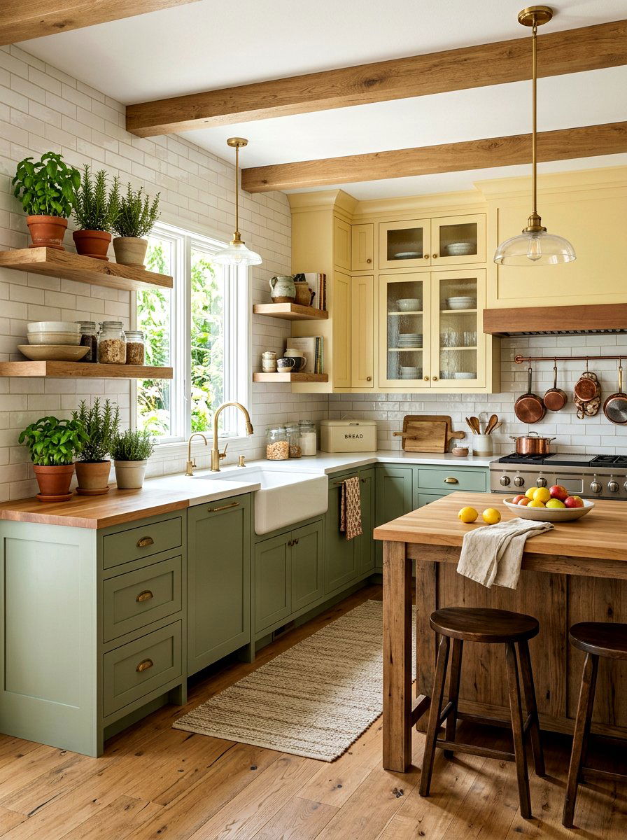 Buttercream and sage green kitchen - 30 buttercream kitchen ideas