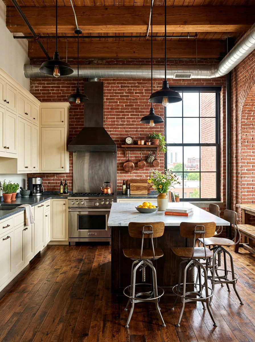 Buttercream kitchen brick accent wall - 30 buttercream kitchen ideas