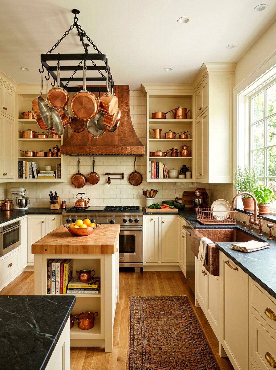 Buttercream kitchen copper accessories - 30 buttercream kitchen ideas