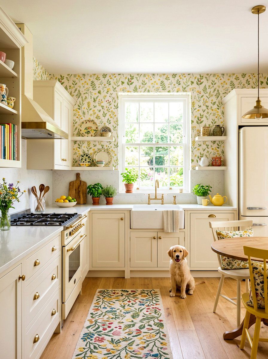 Buttercream kitchen floral wallpaper - 30 buttercream kitchen ideas