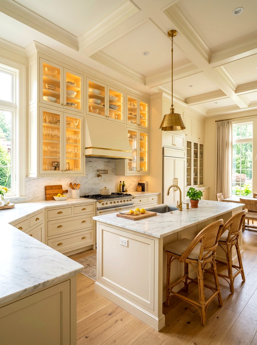 Buttercream kitchen glass front cabinets - 30 buttercream kitchen ideas