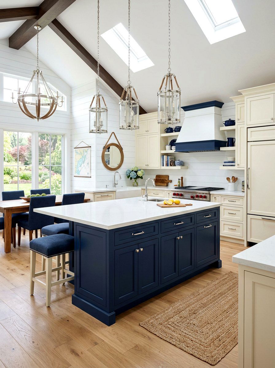 Buttercream kitchen navy blue accents - 30 buttercream kitchen ideas