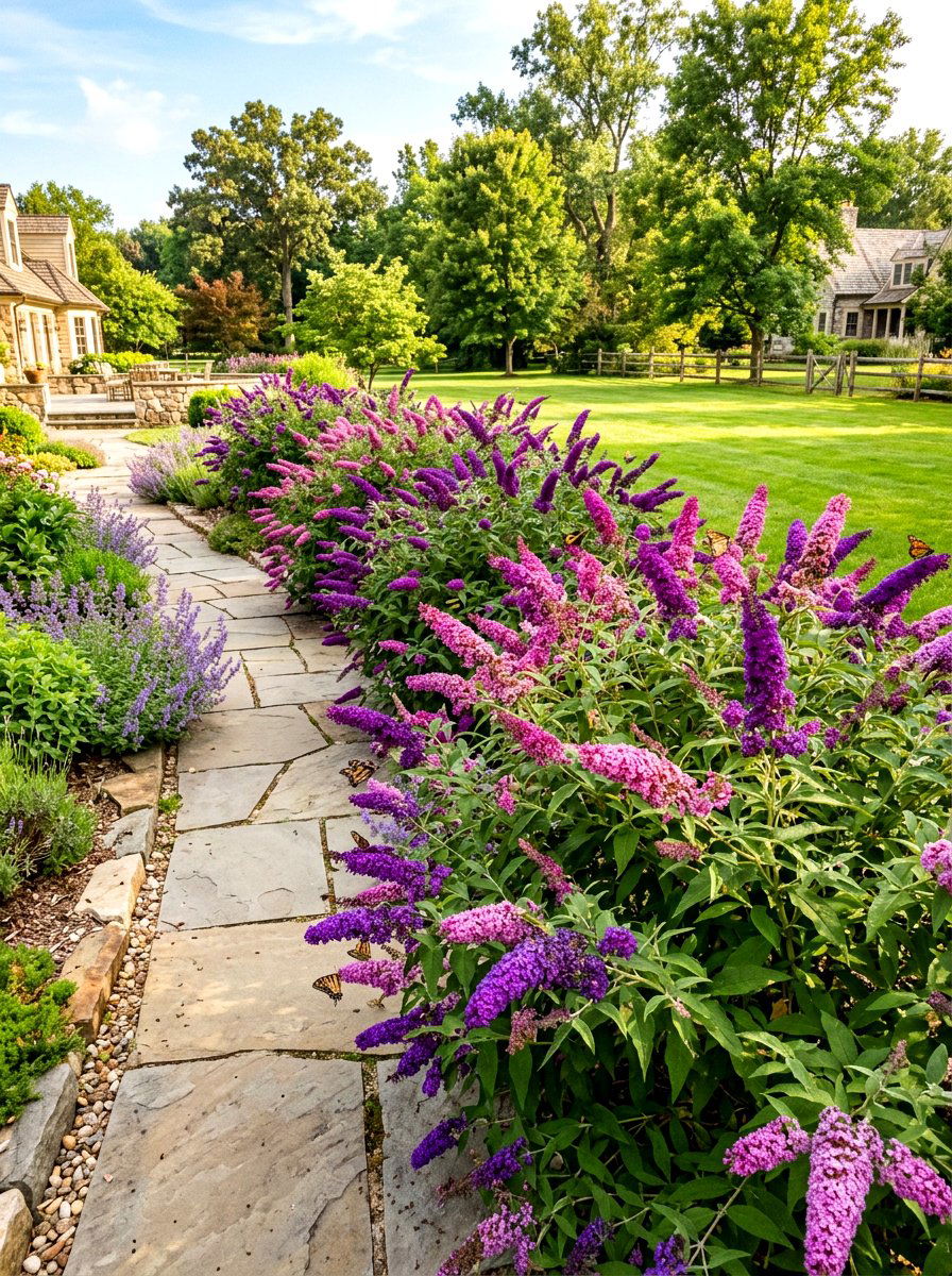 Butterfly Bush Border - 30 pollinator garden ideas