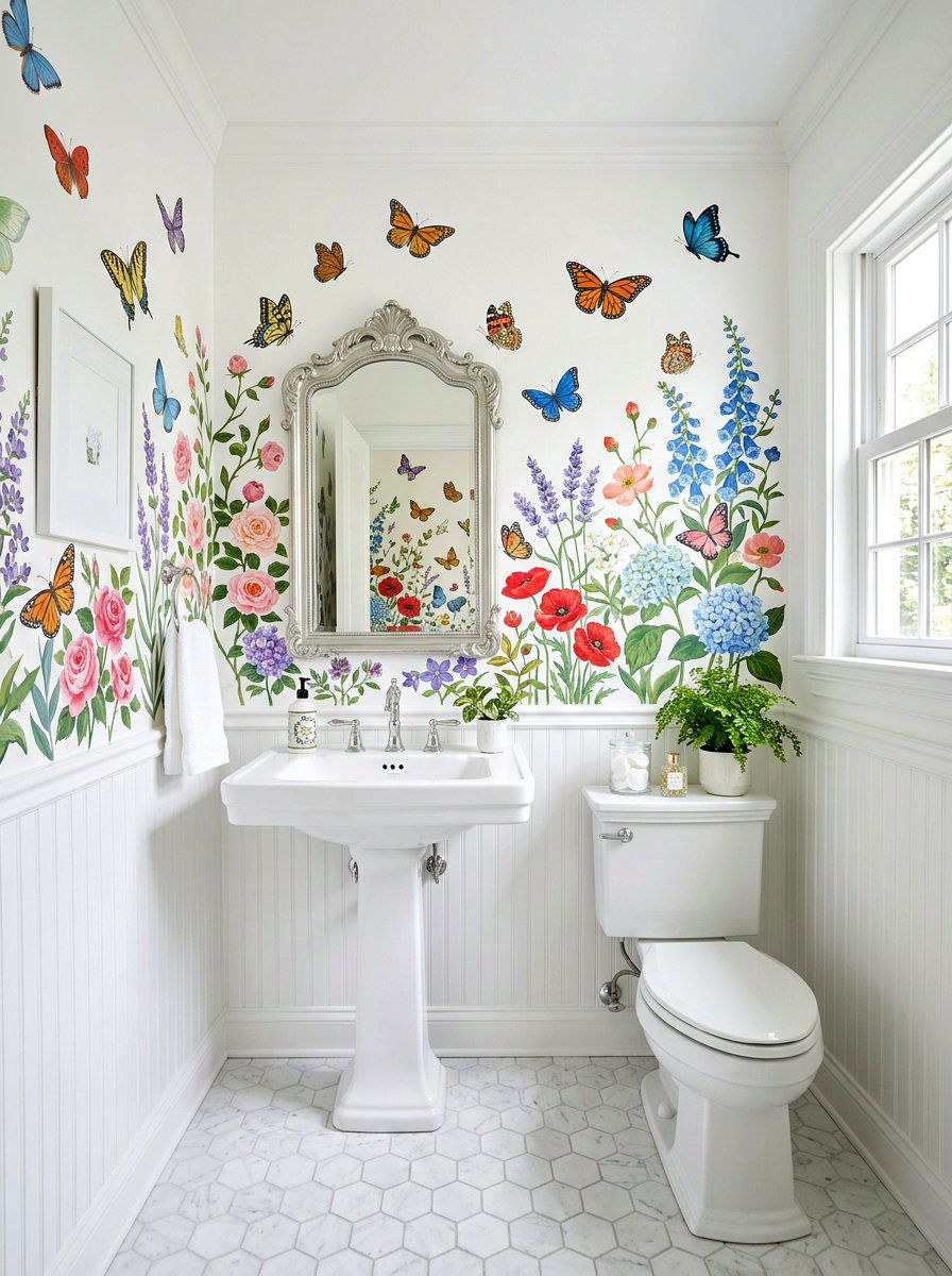 Butterfly Garden Mural Powder Room - 30 murals in powder room ideas