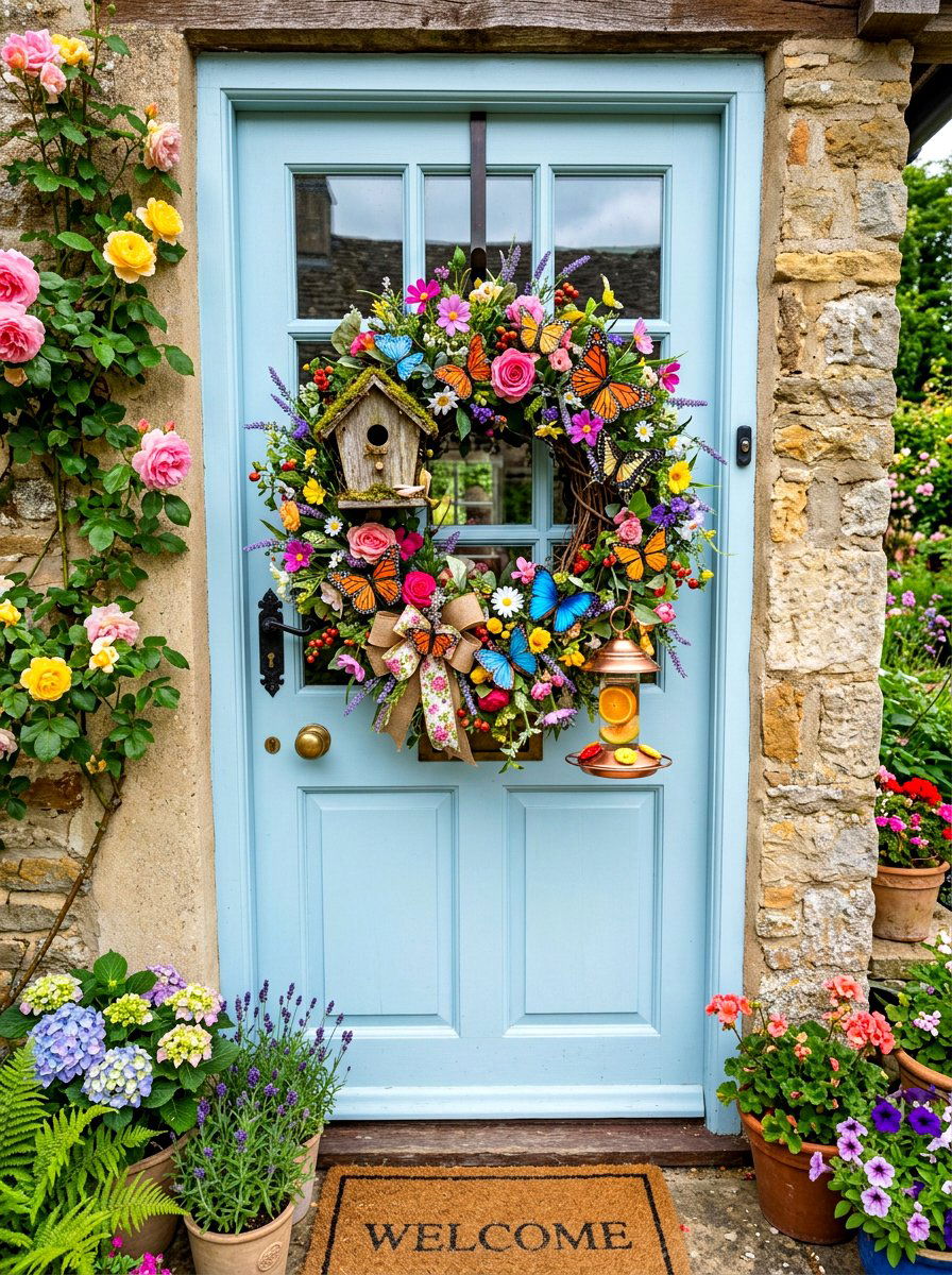 Butterfly Garden Wreath - 30 spring wreath ideas