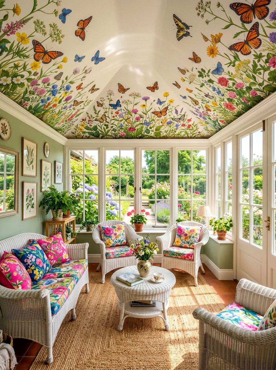 Butterfly ceiling mural - 30 ceiling mural ideas