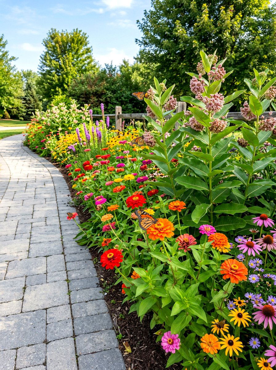 Butterfly garden along sidewalk - 30 sidewalk garden ideas