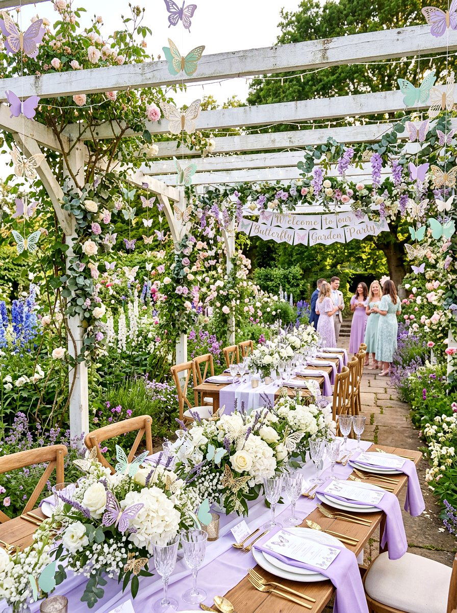 Butterfly garden party theme - 30 baby shower backyard decor ideas