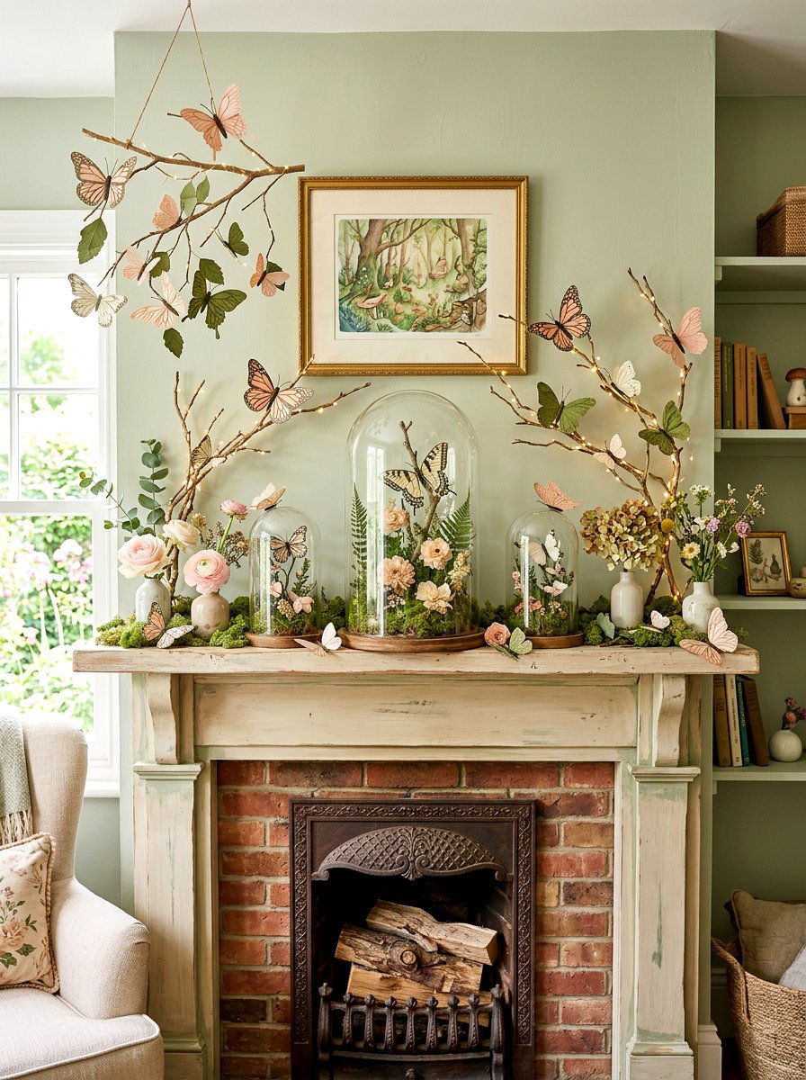 Butterfly mantel - 30 summer mantel decor ideas