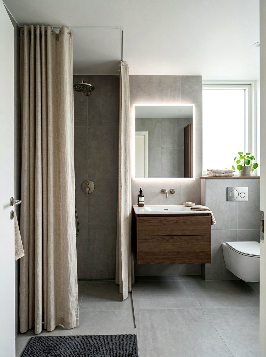 Button Hole Linen Shower Curtain - 30 linen shower curtain ideas